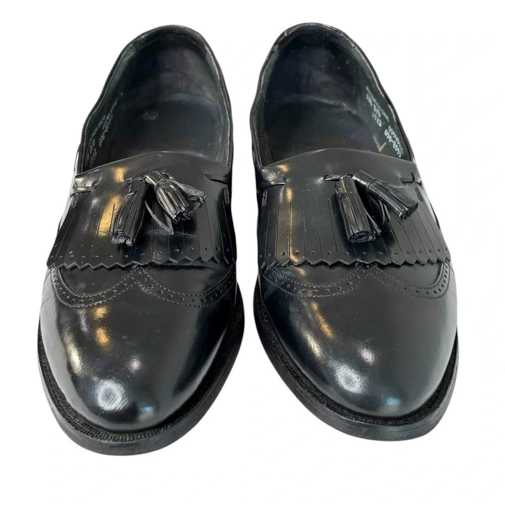VTG Comfort Plus Mens Wingtip Tassel Black Leather Loafers Sz 11.5 D/B Made USA